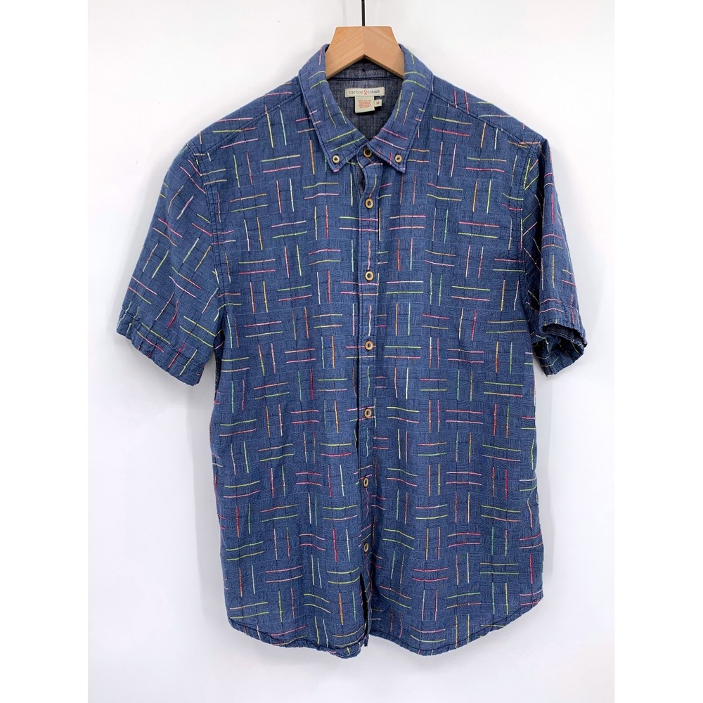 Carbon2Cobalt Shirt Mens Medium Blue Textured Stripe Short Sleeve Cotton